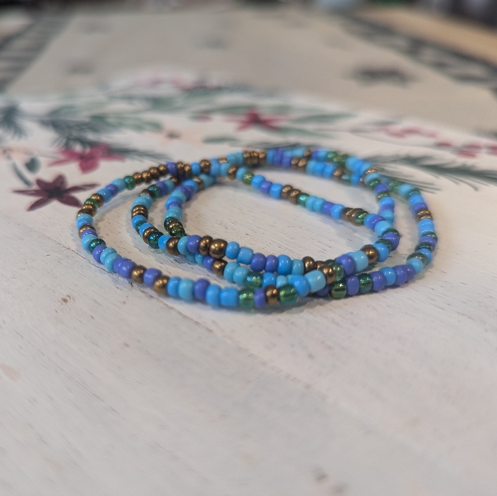 Three Handmade Seed Bead Bracelet Stack